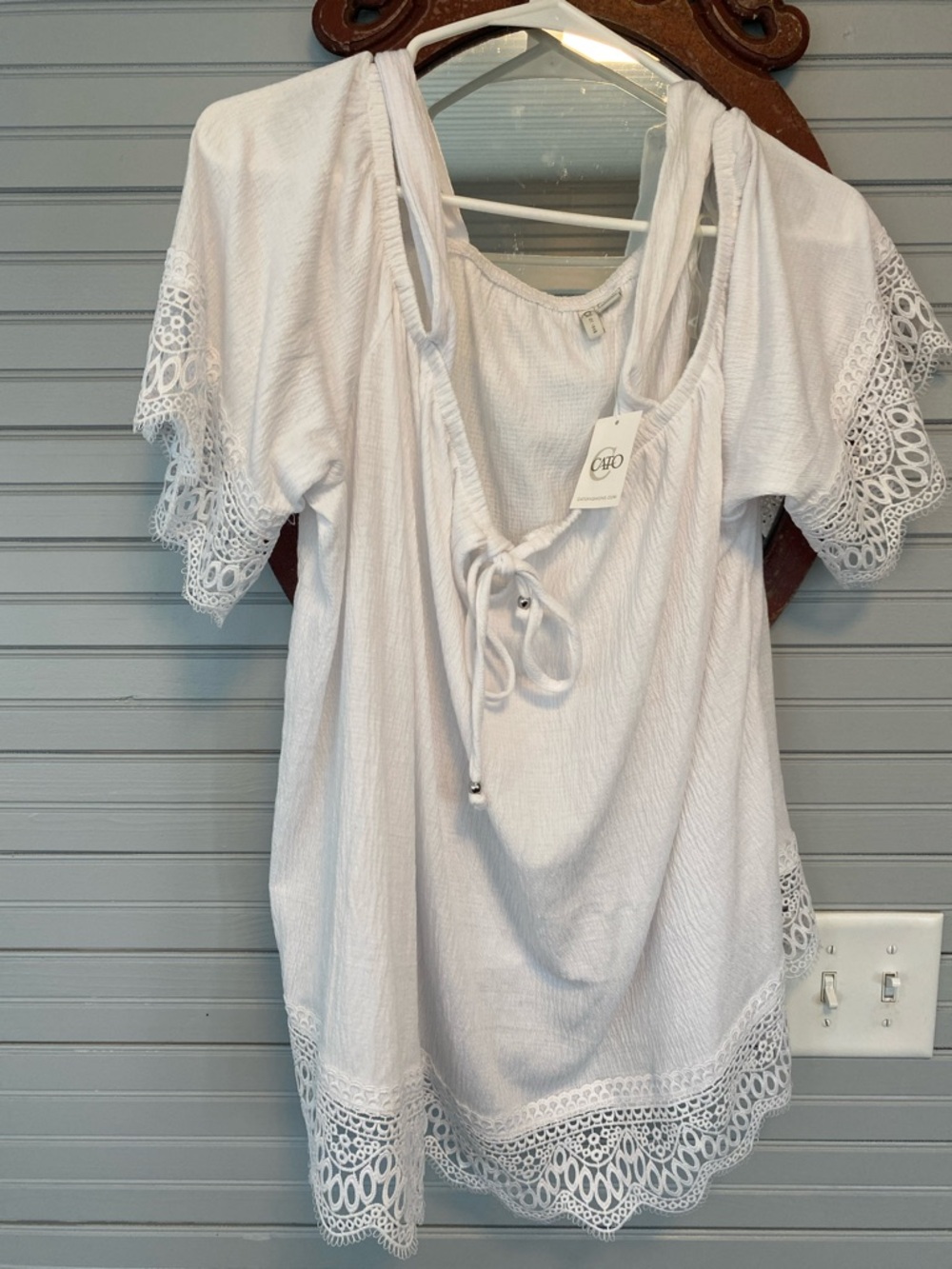 White Lace Trim Peasant Top